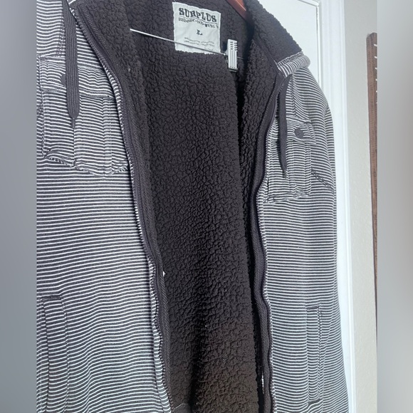 Surplus - Sherpa lined Striped Men's Zip-up hoodie.  Large - Picture 7 of 8